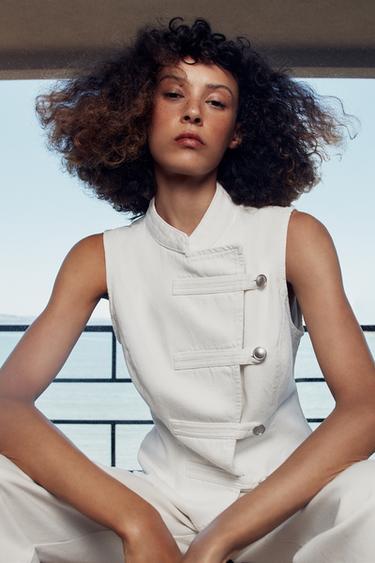 Z1975 DENIM TOP WITH FROG FASTENING - White by Zara