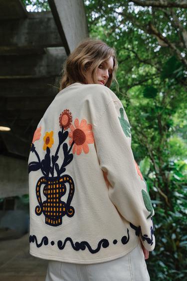 GILET BRODÉ À FLEURS 100% COTON - Écru de Zara - Image 5