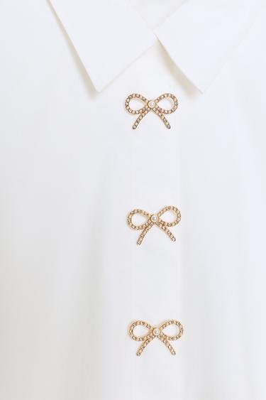 CHEMISE EN POPELINE À BOUTONS BIJOUX - Blanc de Zara - Image 6