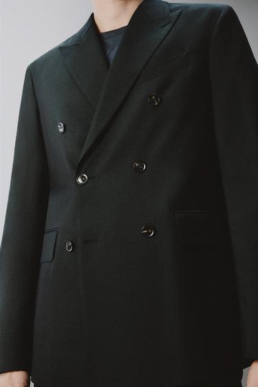 DOUBLE-BREASTED WOOL BLEND SUIT BLAZER - Dark green by Zara - Image 5