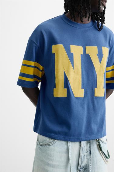 T-SHIRT IMPRIMÉ VARSITY - Bleu de Zara - Image 5