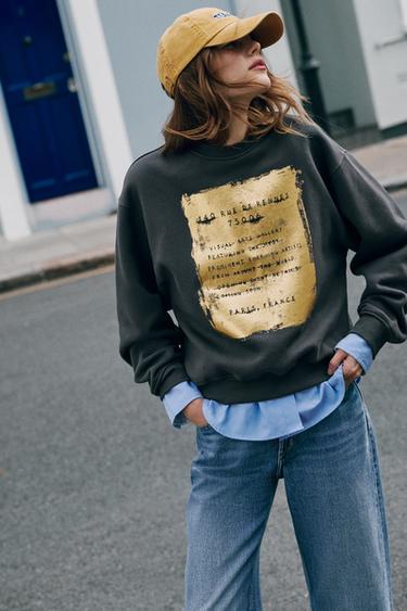 METALLIC EFFECT PRINT SWEATSHIRT — Anthracite grey 1