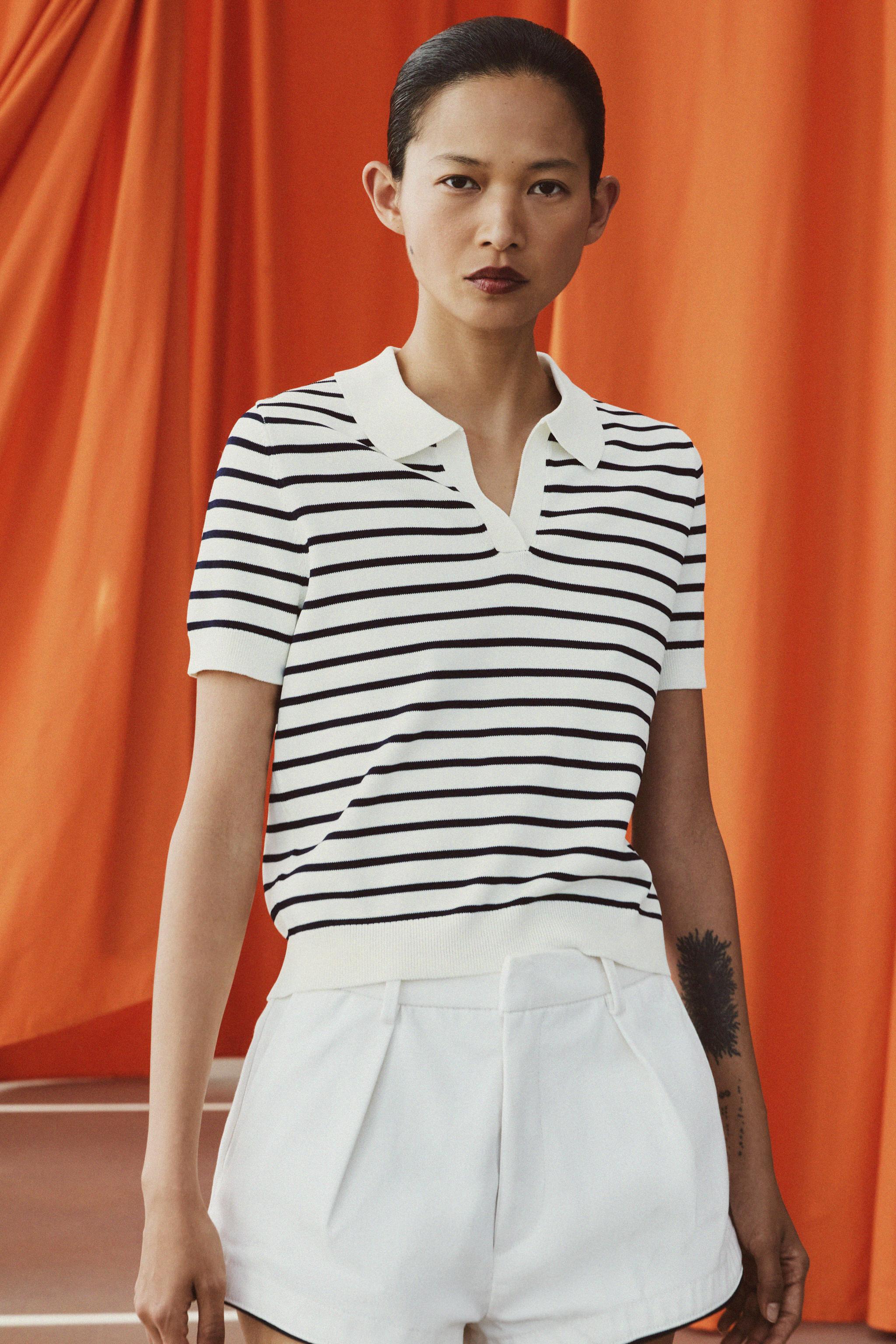 SHORT SLEEVE STRIPED KNIT POLO — striped (alternate view)
