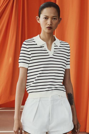 STRIPED KNIT SHORT SLEEVE POLO SHIRT - striped by Zara