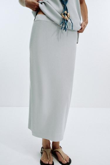 Zara PLAIN KNIT MIDI SKIRT - Pearl gray