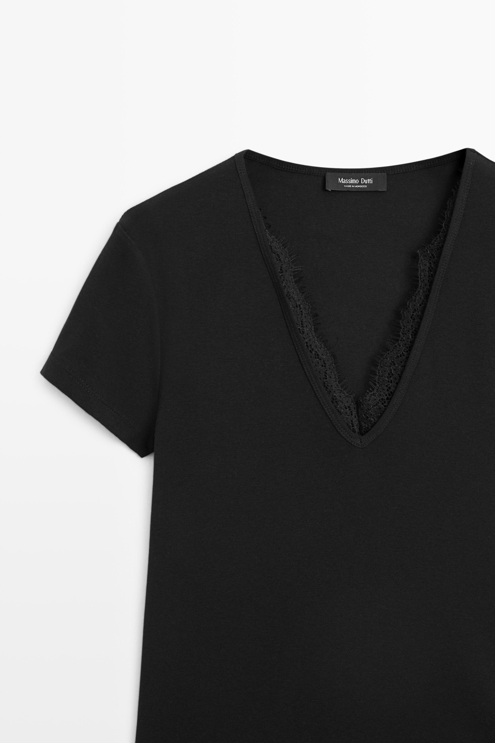 Lace-detail V-neck T-shirt