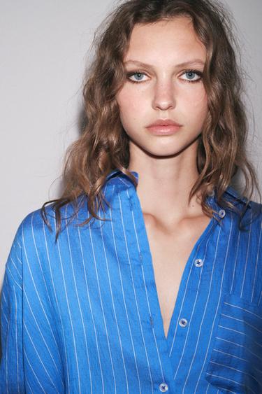 ZW COLLECTION OVERSIZE STRIPED SHIRT - Blue/White by Zara - Image 1