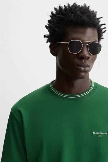 EMBROIDERED SLOGAN T-SHIRT - Green by Zara - Image 4