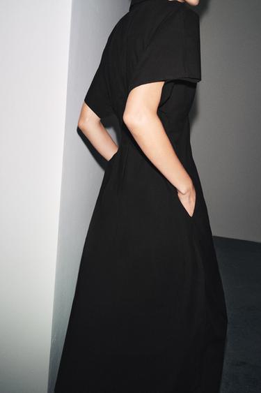 ZW COLLECTION POPLIN SHORT SLEEVE DRESS - Black by Zara - Image 4