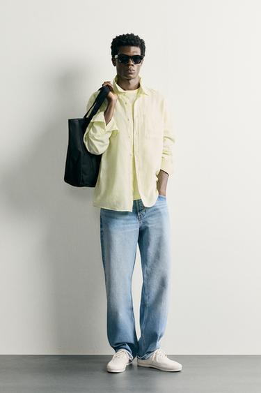 REGULAR FIT LINEN/COTTON SHIRT - Yellow by Zara
