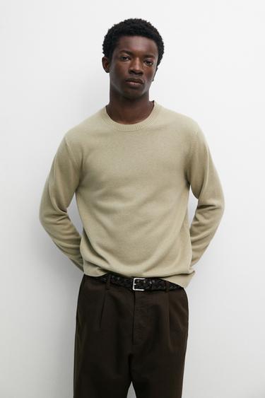 Zara Knit cotton and wool sweater with crew neck - Light green