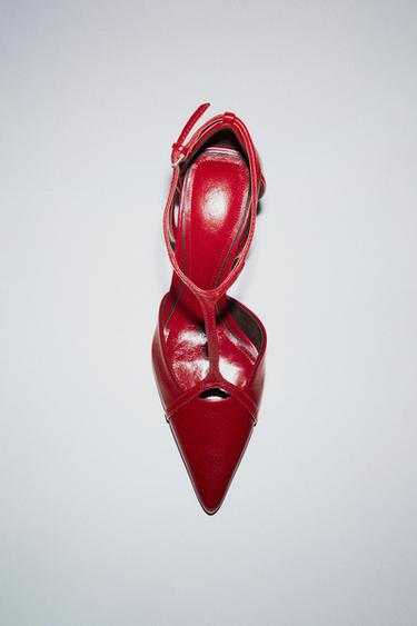 LEATHER HIGH-HEEL SHOES WITH STRAPS - Red by Zara