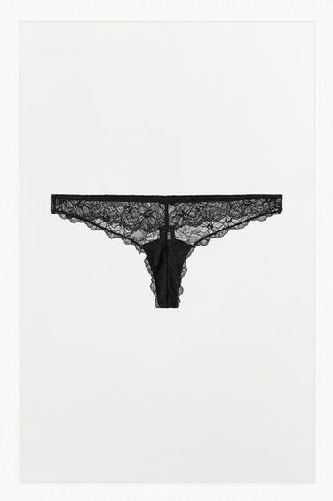 TANGA DENTELLE - Noir de Zara