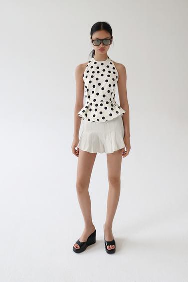 Zara ZW COLLECTION 褶飾短褲 - 磨白色