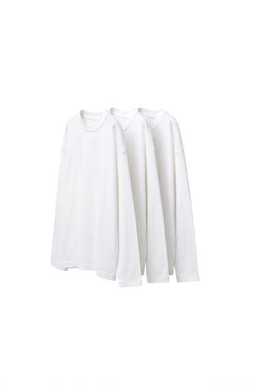 PAKKE MED 3 ENSFARVEDE T-SHIRTS MED LANGE ÆRMER - Hvid fra Zara