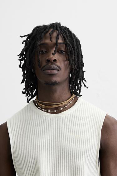 LEATHER EFFECT COMBINATION NECKLACE - Brown by Zara - Image 0