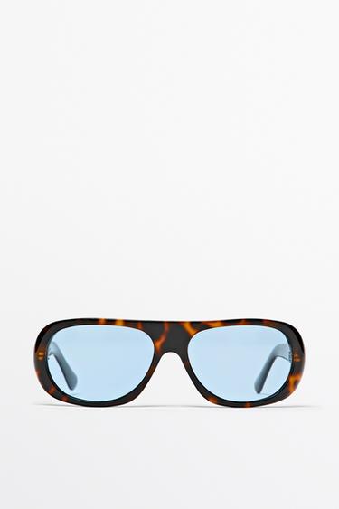 Zara Wide tortoiseshell-effect sunglasses - Blue - Image 0