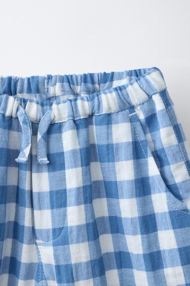 TEXTURED GINGHAM TROUSERS - Ecru / Blue by Zara - Image 2