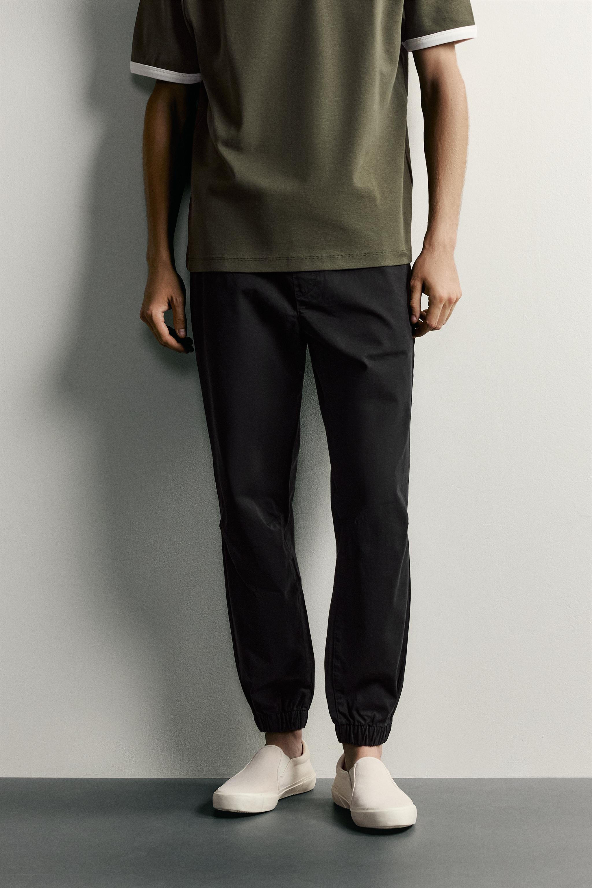 SLIM FIT JOGGER WAIST PANTS — Black