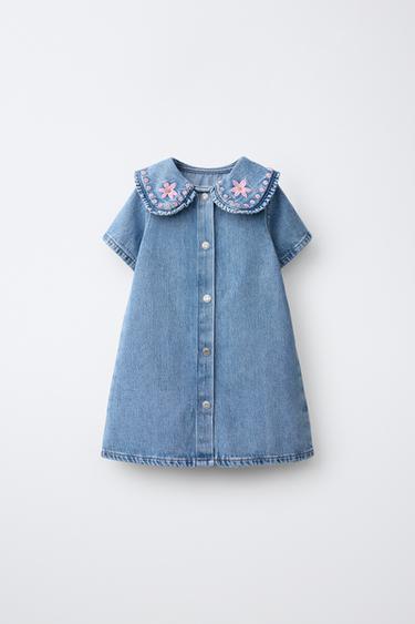EMBROIDERED DENIM DRESS - Blue by Zara - Image 0