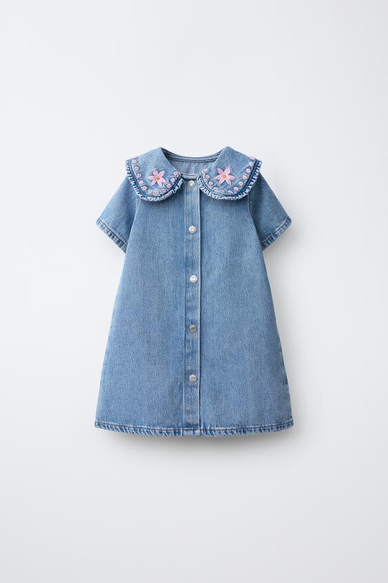 EMBROIDERED DENIM DRESS - Blue by Zara - Image 0