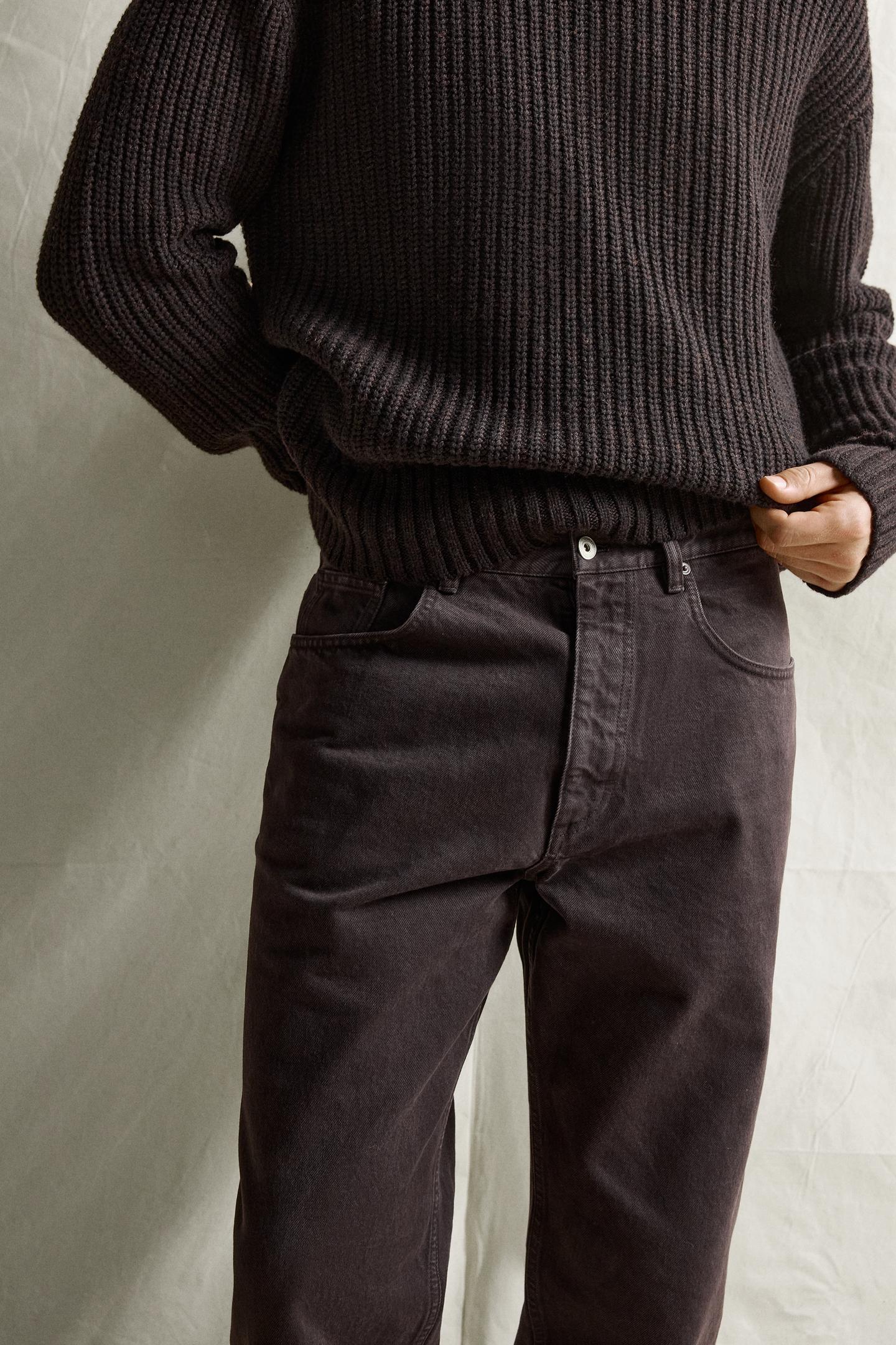 Мужские брюки Zara Washed Straight-Fit, цвет: Тёмный коричневый — фото 5