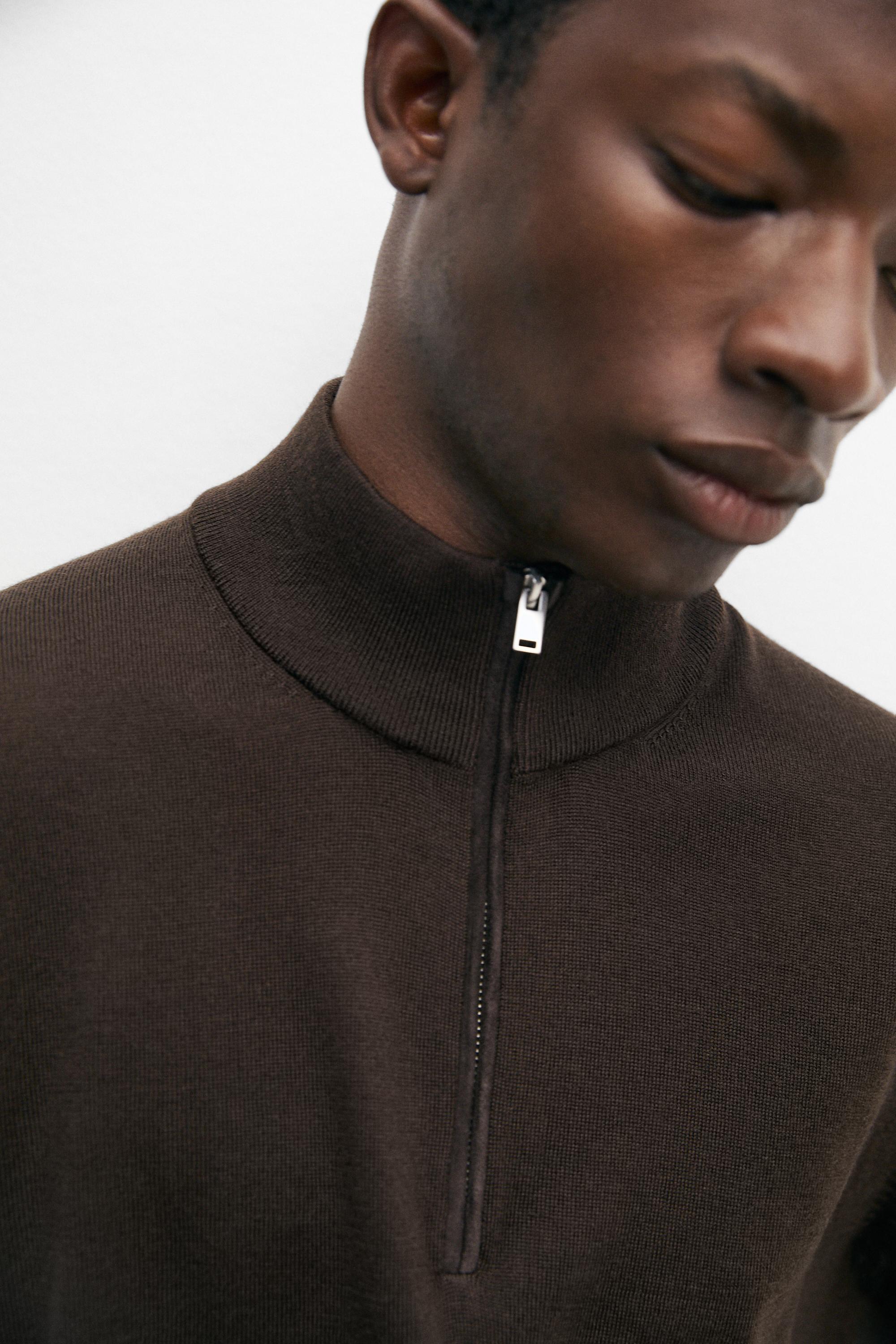 Merino wool blend mock neck knit sweater