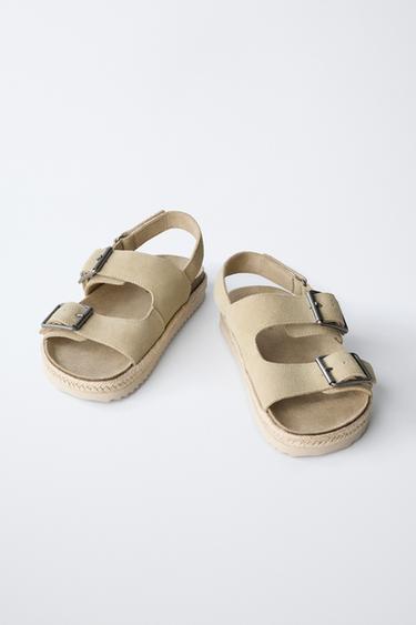SANDALES EN CUIR À BOUCLES ET JUTE - Marron sable de Zara - Image 2