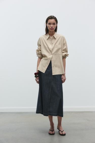 OVERSIZE LINEN BLEND SHIRT - Sand by Zara - Image 0