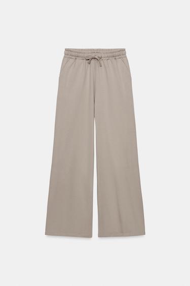 PANTALÓN ANCHO FELPA - Visón de Zara - Imagen 0