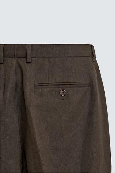 PANTALÓN TRAJE 100% LINO - Marrón oscuro de Zara