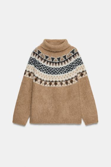 SUÉTER COM ALPACA JACQUARD - Camel-claro da Zara
