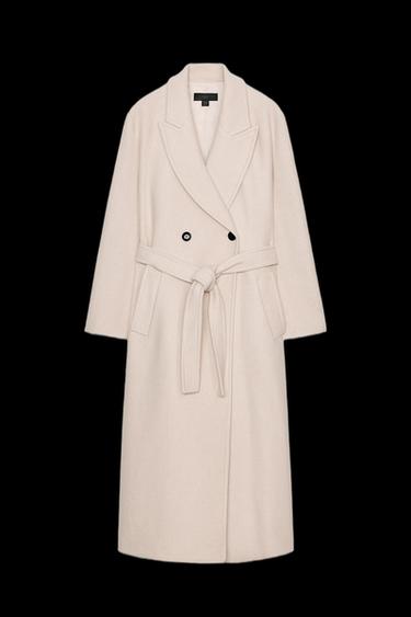 Zara LONG BELTED WOOL COAT - Beige