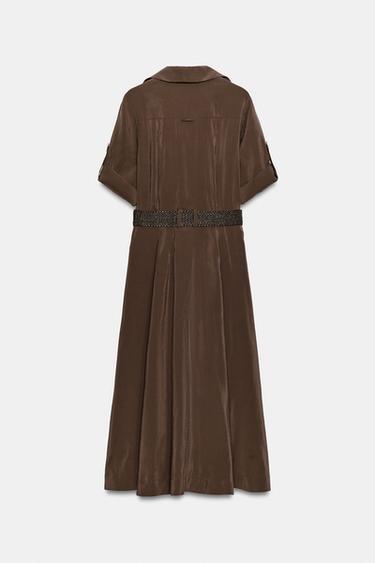 FLOWING SHIRT DRESS WITH BELT - Brown by Zara - Image 7