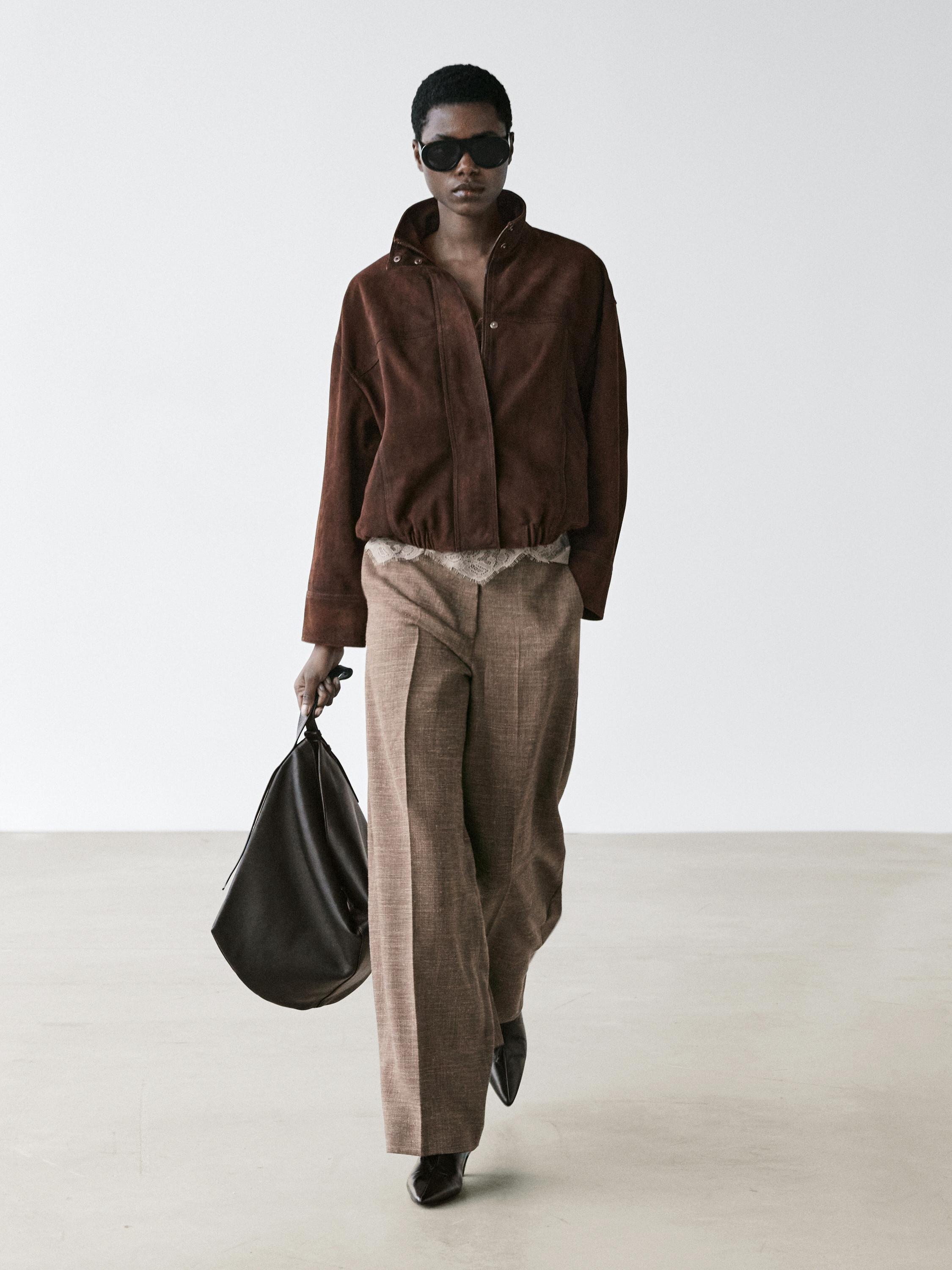 Wide-leg voluminous wool blend trousers