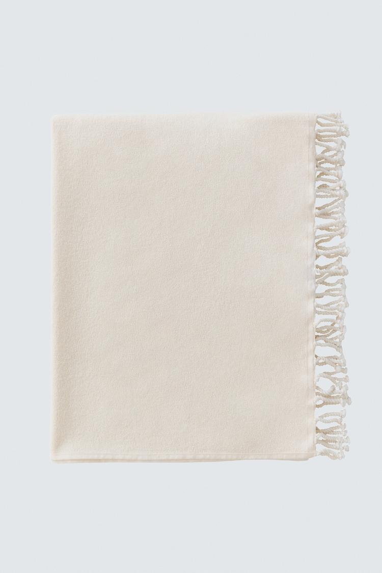 ZARA FRINGED COTTON BEACH TOWEL