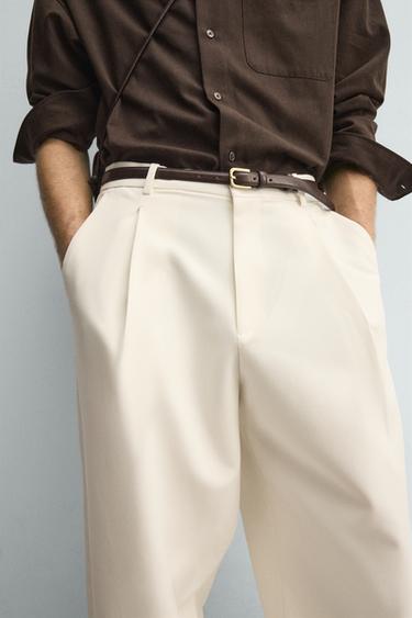 RELAXED FIT PLEATED TROUSERS - Oyster-white by Zara