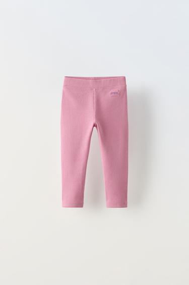 Zara LABEL DETAIL RIBBED LEGGINGS - Pink