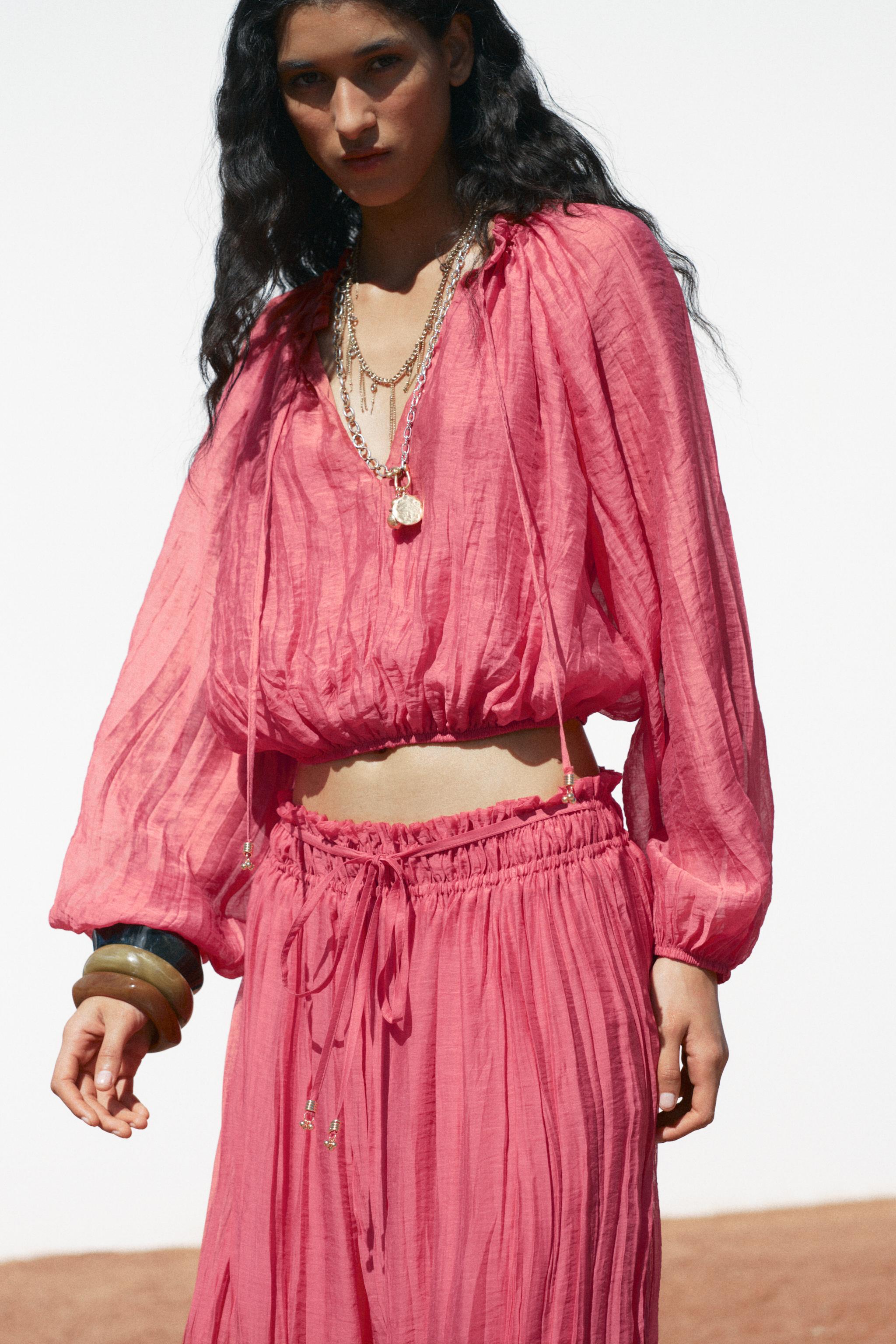 WRINKLE EFFECT CROP TOP - Mid-pink | ZARA Canada