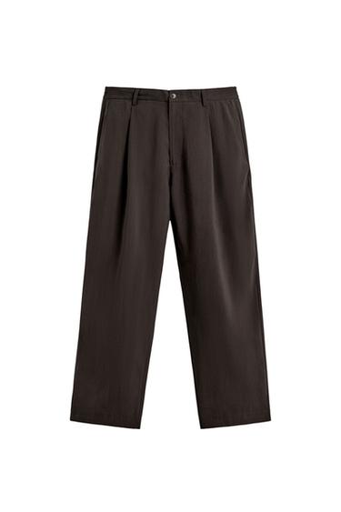 PANTALÓN FLUIDO PLIEGUES - Chocolate de Zara