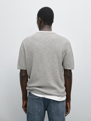 Zara Short sleeve mouliné knit T-shirt - Khaki
