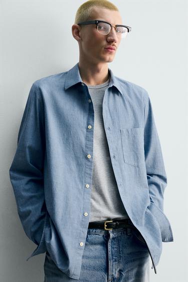 CHEMISE RELAXED FIT CHAMBRAY - Bleu moyen de Zara - Image 4