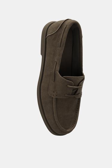 حذاء ملاحي جلدي - رمادي بني الخاص بـ Zara - صورة 0