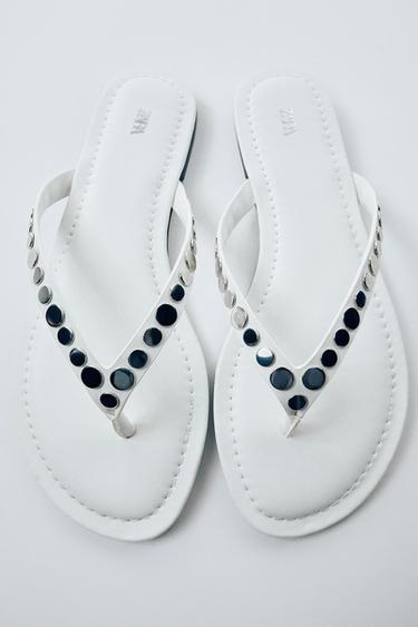 STUDDED FLAT SANDALS - White by Zara