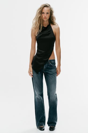Zara ASYMMETRIC DRAPED HALTER TOP - Black - Image 0