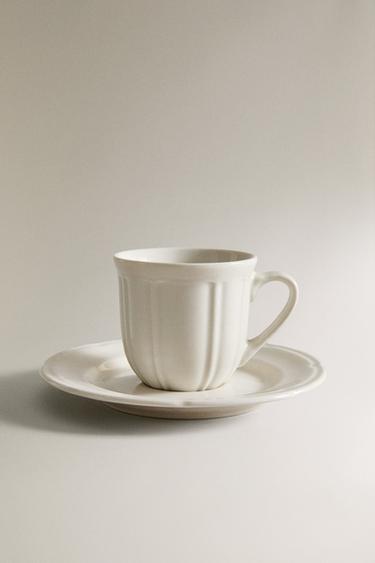 KAFFEETASSE MIT UNTERTASSE AUS PORZELLAN MIT RELIEF - Weiß von Zara - Bild 0
