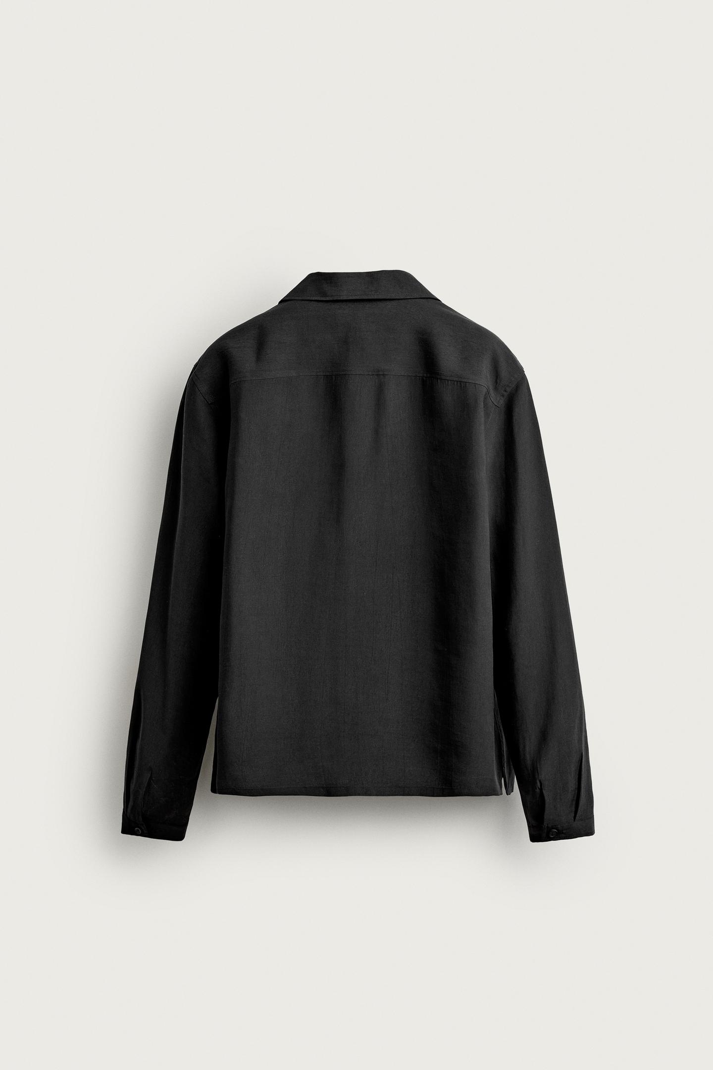 Мужская рубашка Zara Fluid Fabric Shirt with Frog Fastening, цвет: Чёрный — фото 8