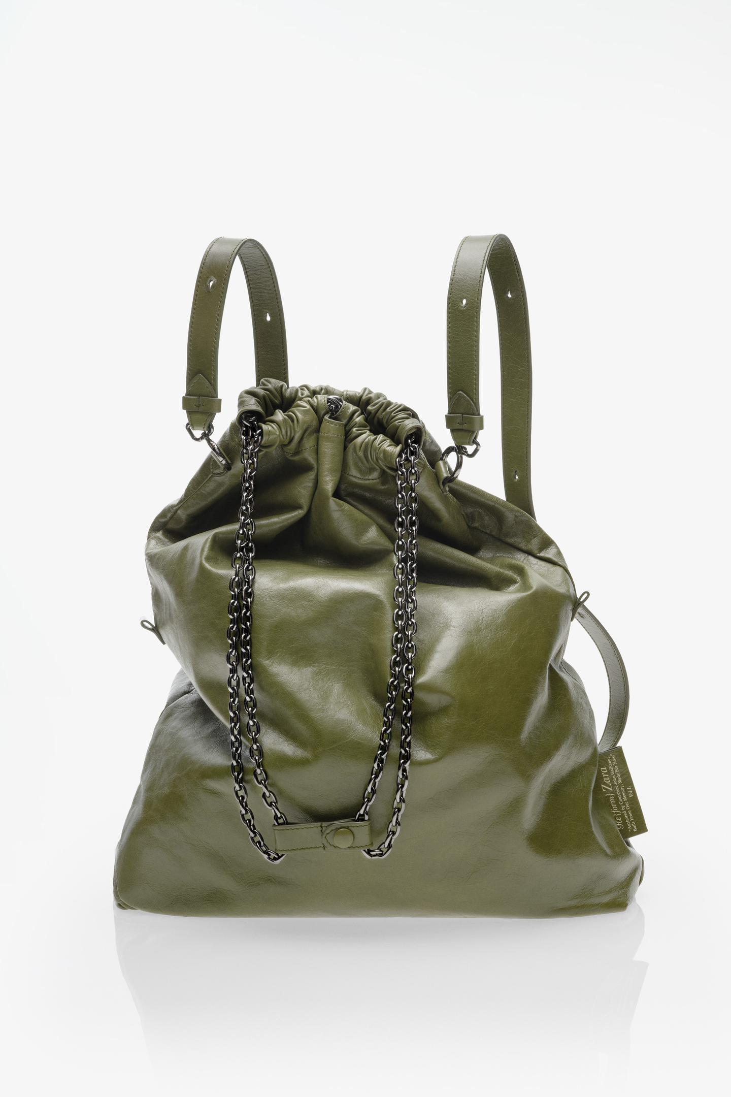 Женская сумка Zara Limited Edition Tri-Chic Large Leather, цвет: Хаки зелёный — фото 7