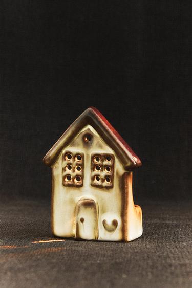 CERAMIC HOUSE CHRISTMAS TEALIGHT HOLDER - Brown by Zara - Image 4