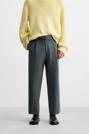 STRAIGHT-LEG PLEATED TROUSERS - Grey by Zara